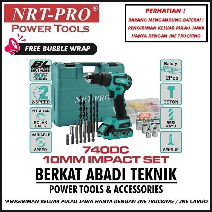 NRT-PRO DC 740 Mesin Bor Cordless Drill Set 20V Baterai Impact DC740
