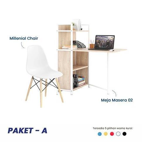 Promo Olympic New Normal Paket A - Meja Kerja / Meja Belajar + Kursi - MASERA 02 + KURSI MILENIAL Di