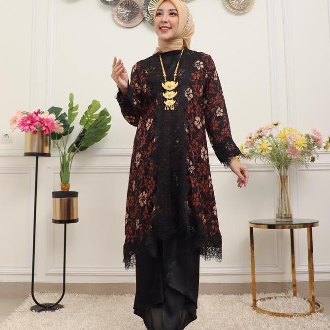 KIRANI SET KAFTAN IKAT VISCOSE PREMIUM GIES 1171 Batik Formal Wanita Kondangan Dress Muslim Outer Me