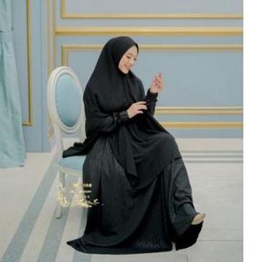 [Gamis Hermosa] Gamis embos hermosa motif padi warna hitam-Gamis hitam murah/gamis hermosa hitam mot