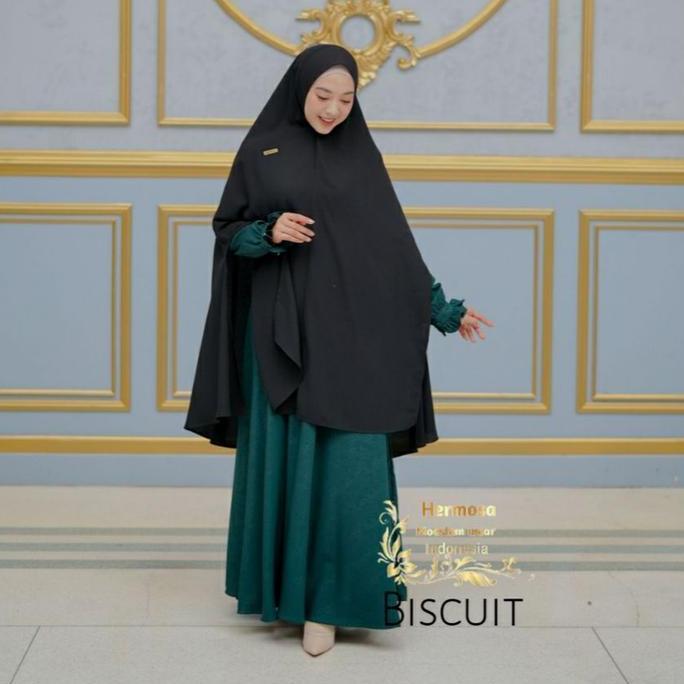 [Gamis Hermosa] Gamis embos hermosa motif biscuit warna hijau botol-GAMIS HERMOSA MOTIF BISCUIT WARN