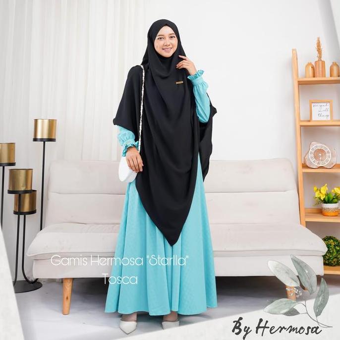 [Gamis hermosa]Gamis hermosa embos wolfis premium  motir starla warna wardah-gamis wardah syari-gami