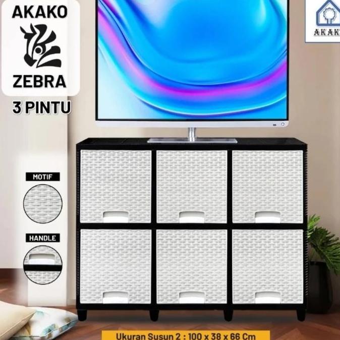 Promo AKAKO : ZEBRA LEMARI PLASTIK 3 PINTU SUSUN 2 RAK TV LED KUAT TEBAL ANTI RAYAP Diskon