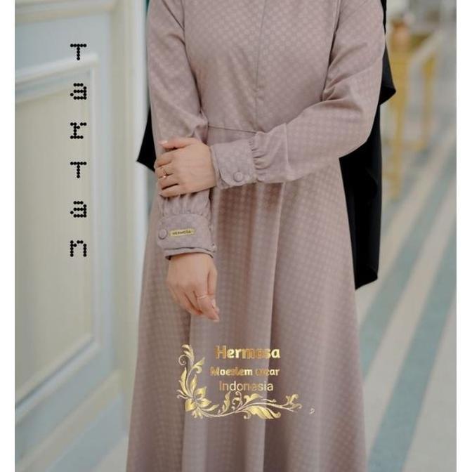 [Gamis Hermosa] Gamis embos hermosa motif tartan semua warna (hitam, abu, coklat tua, mocca, army, h