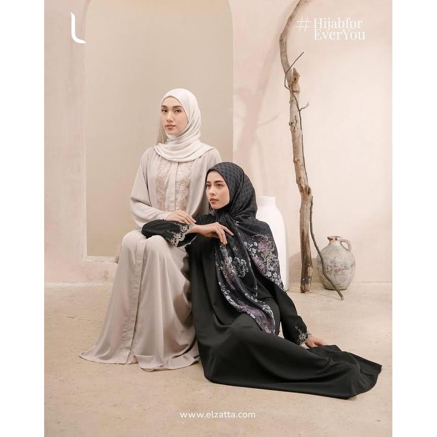 Elzatta ABAYA MECCA LENGAN LACE Gamis Abaya Jubah dewasa polos hitam putih Umrah Haji bahan knit ade