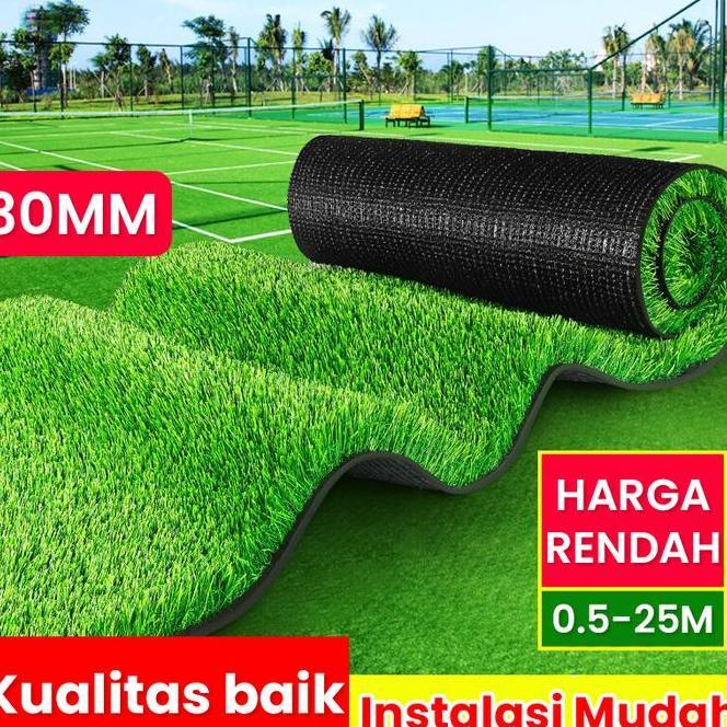 Kaet Rumput Sintetis 1 Roll Ukuran 1X10 Meter Tipe Swiss Tebal 3 Cm Rumput Sintetis Hijau Tua Rumput