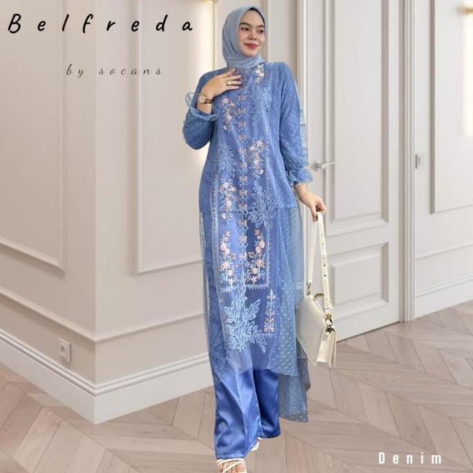 BELFREDA oneset setelan tunik celana brukat utk pesta kondangan hajatan kajian lebaran Atasan Bordir