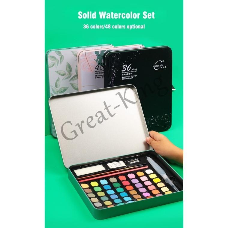 36/48 cat air Watercolor set - Set Alat Cat Air (termasuk kuas dan kertas gambar)