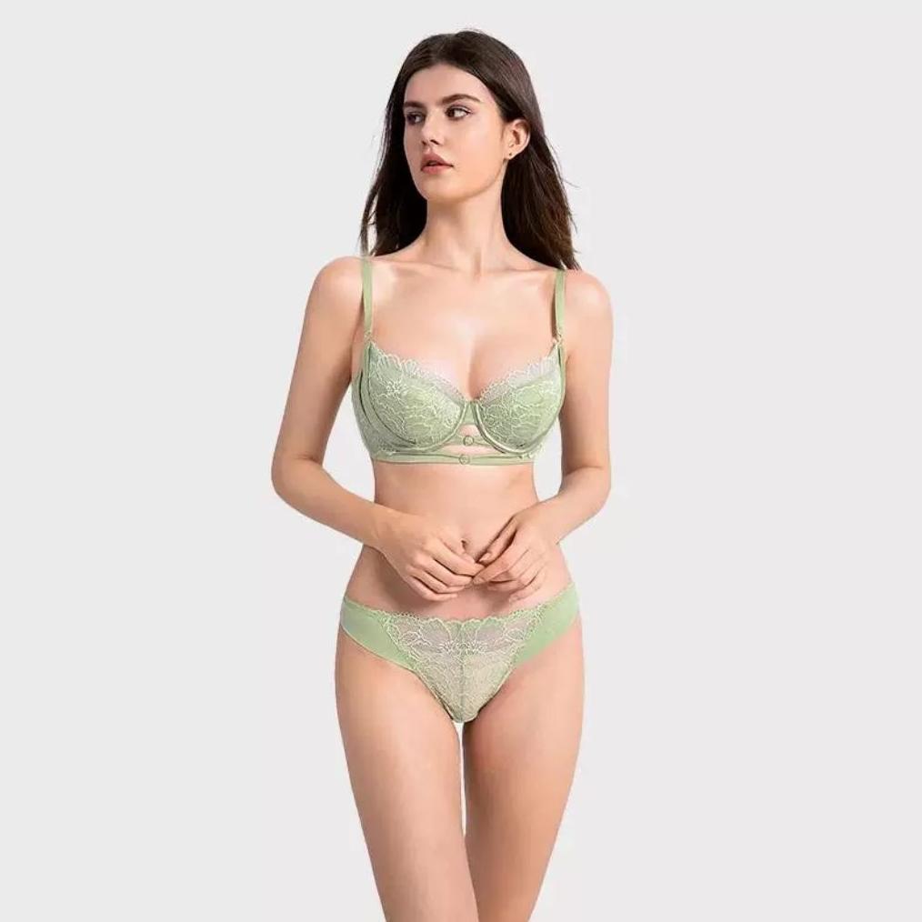 Calista Bra Set Setelan Bra+CD Lace BIG SIZE FULL CUP Satin Premium France Baby Cheeky Gstring Thong