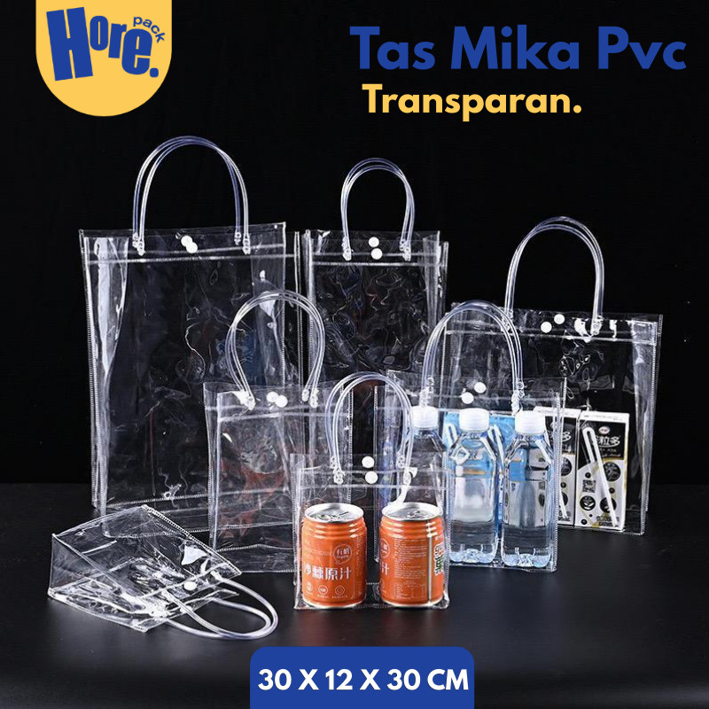 30 X 12 X 30 CM Tas Mika Pvc Transparan / Tas MIka Pvc Polos Goodiebag Hampers Souvenir Ulang Tahun 