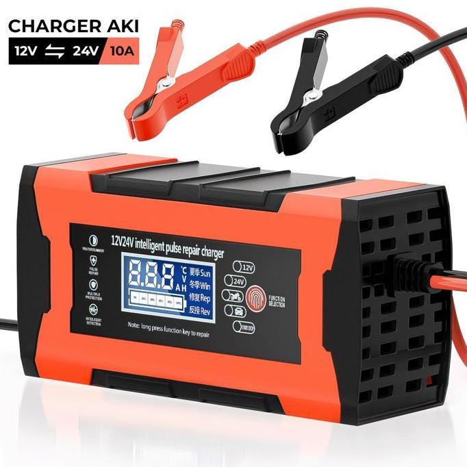 Charger Aki Otomatis 12V-24V 10A Charger Aki Portable LCD Indikator Cas Aki - 12V24V-10A SKR