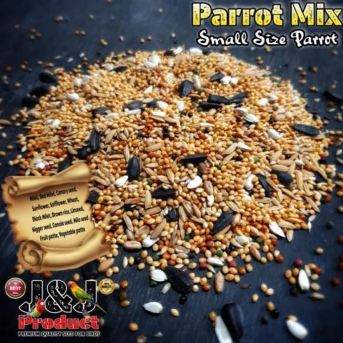 TERBARU PAKAN MAKANAN PARROT MIX PM 1 KG TERNAK LOVEBIRD PARKIT FALK ROSELA PARROT MIX J&J BISA GRAB