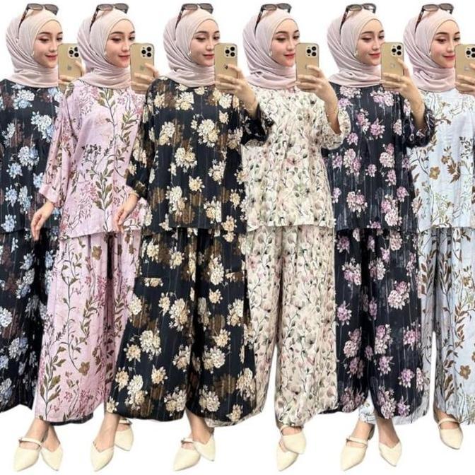 ONESET RAYON SUPER JUMBO Setelan Wanita Oneset Rayon Twill Super Jumbo LD 130 dengan Kulot Celana Ba