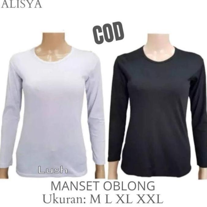 Manset Oblong Jersey Lengan Panjang Wanita Kerah Oblong / Manset Dalaman Wanita Bahan Kaos/ Manset K