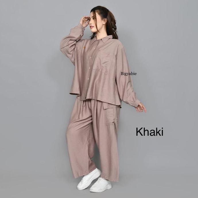 Denisa Set -Setelan Kargo Jumbo Wanita Bahan Katun Linen