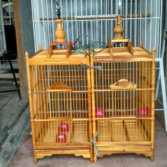 TERLARIS - Kandang burung kotak no 3 pernisan kayu jati buat burung kenari dll
