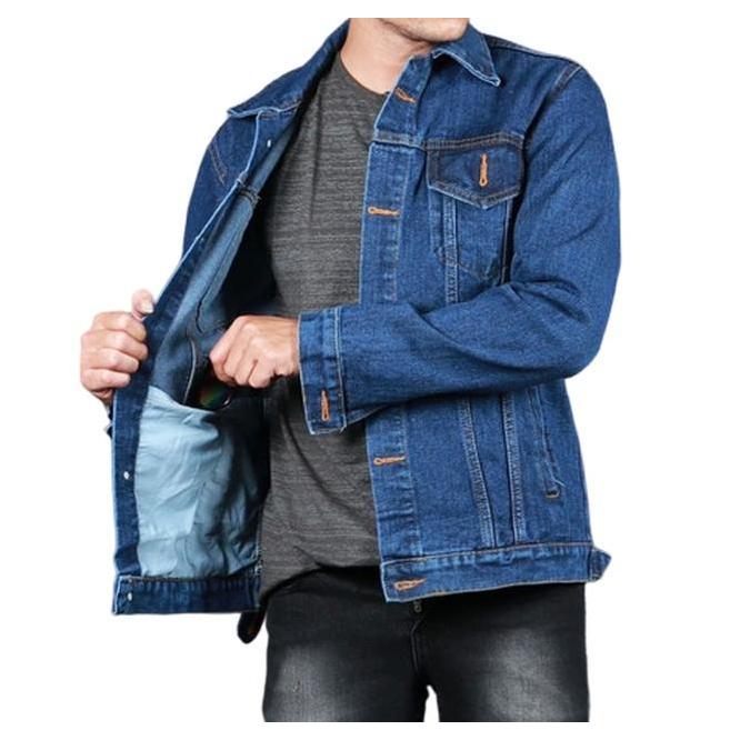 Jaket Jeans Pria Dewasa Bahan Denim Tidak Mudah Luntur Tersedia Ukuran Jumbo Size M-Xxl