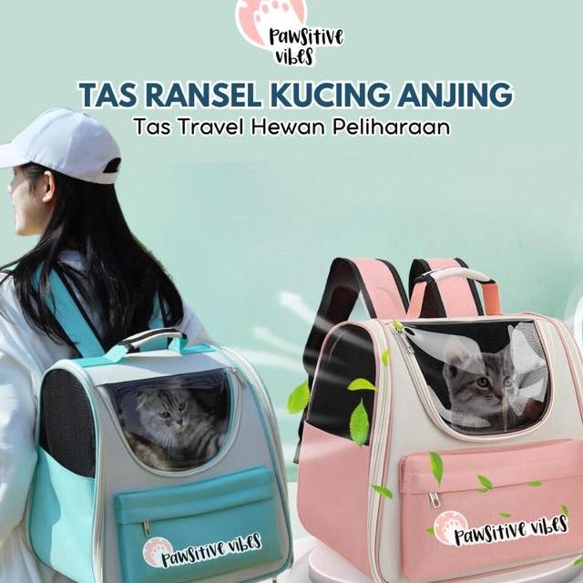 Pawsitive Vibes Tas Ransel Kucing Anjing Tas Travel Peliharaan Anti Air Mudah Dibersihkan Desain Pra