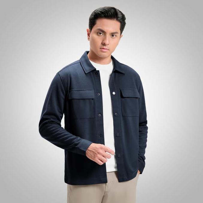 Cutoff Rocco Shacket Jacket Double Knit Poly Stretch Snap Button Outer Polos Pria