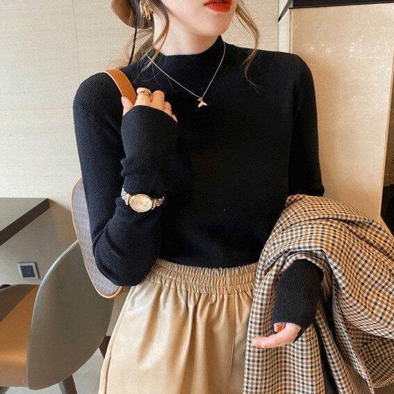Bellastyle Atasan Rajut Turtlene Wanita Lengan Panjang Iner Rajut Turtlene Knit Baju Dalaman Turtlen