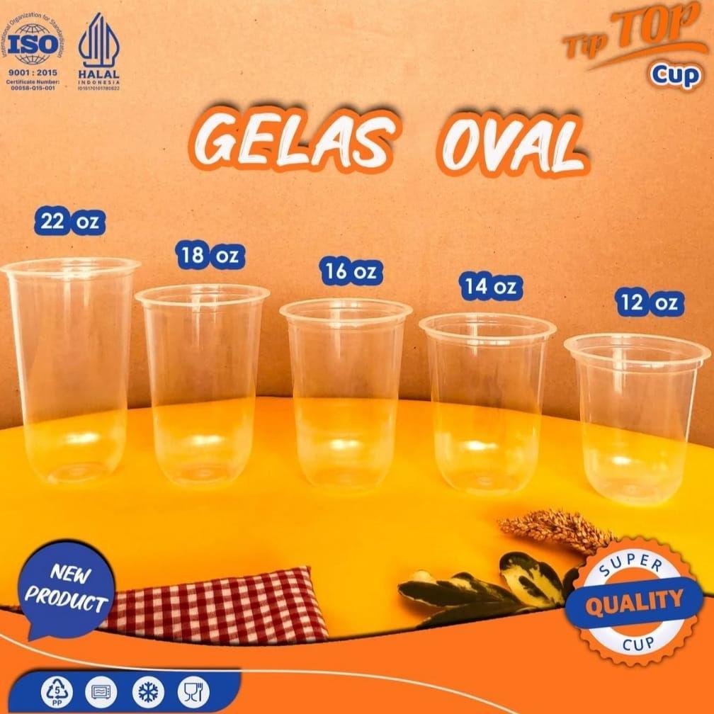 1 dus ( 1000 pcs ) Gelas Oval TIP TOP 12oz 14oz 16oz 18oz 22oz / Gelas Plastik Oval Tip Top / U Cup 