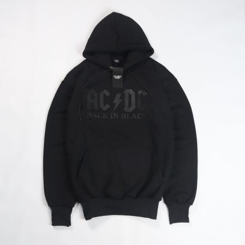 Sweater Hoodie PULL&BEAR ACDC PREMIUM FULL BLACK - PULL&BEAR HITAM FULL TAG & LABEL