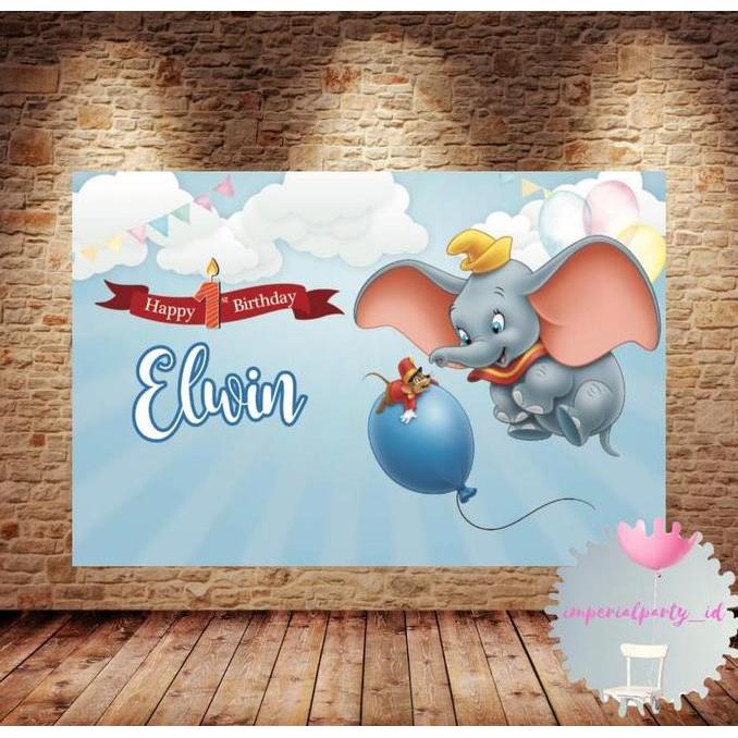 Diskon Custom Backdrop Banner Spanduk Happy Birthday Dumbo Gajah Elephant
