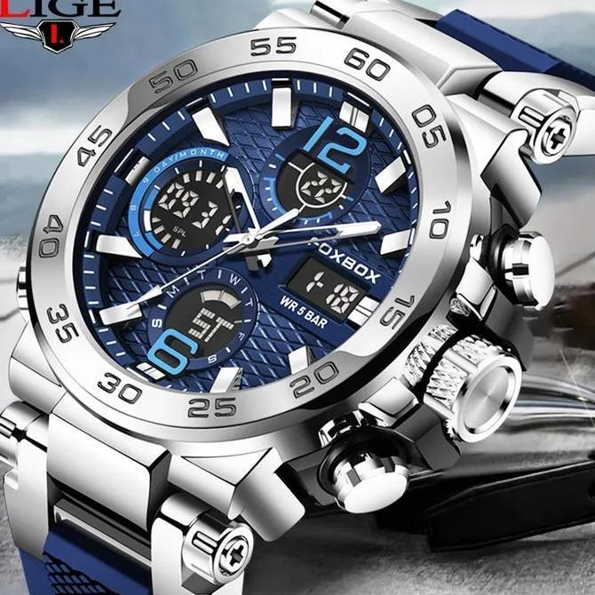 Foxbox Fashion Dital Jam Tangan Pria Multifungsi Bercahaya Jam Alarm Anti Air Jam Tangan