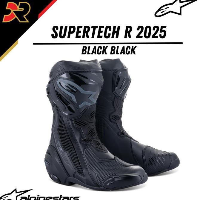 Alpinestars Supertech R 2025 Black Black Racing Boots Sepatu Balap Terlaris