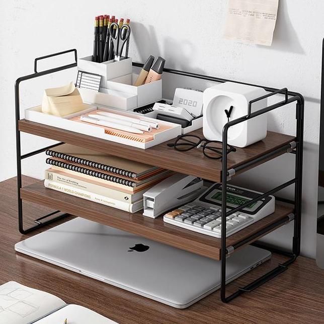 Rak Buku Rak Pengatur Desktop Kantor Sederhana Pengatur Meja Besi Multilapis Desktop Kecil Laptop Or