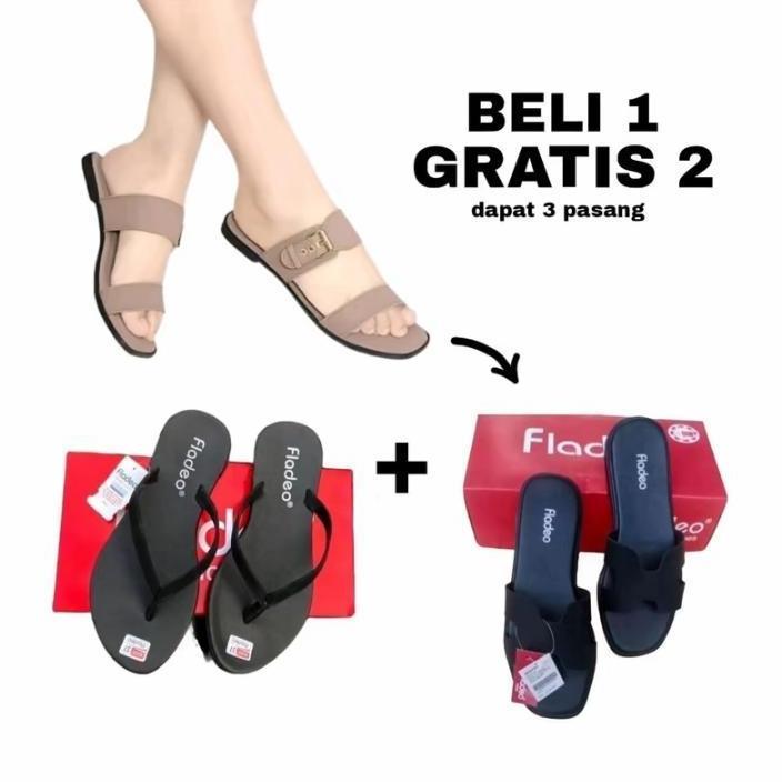Terlaris PROMO Beli 1 Gratis 2 Sandal Wanita Fladeo / Sandal Slop Jepit Wanita Viral Kekinian Girlst