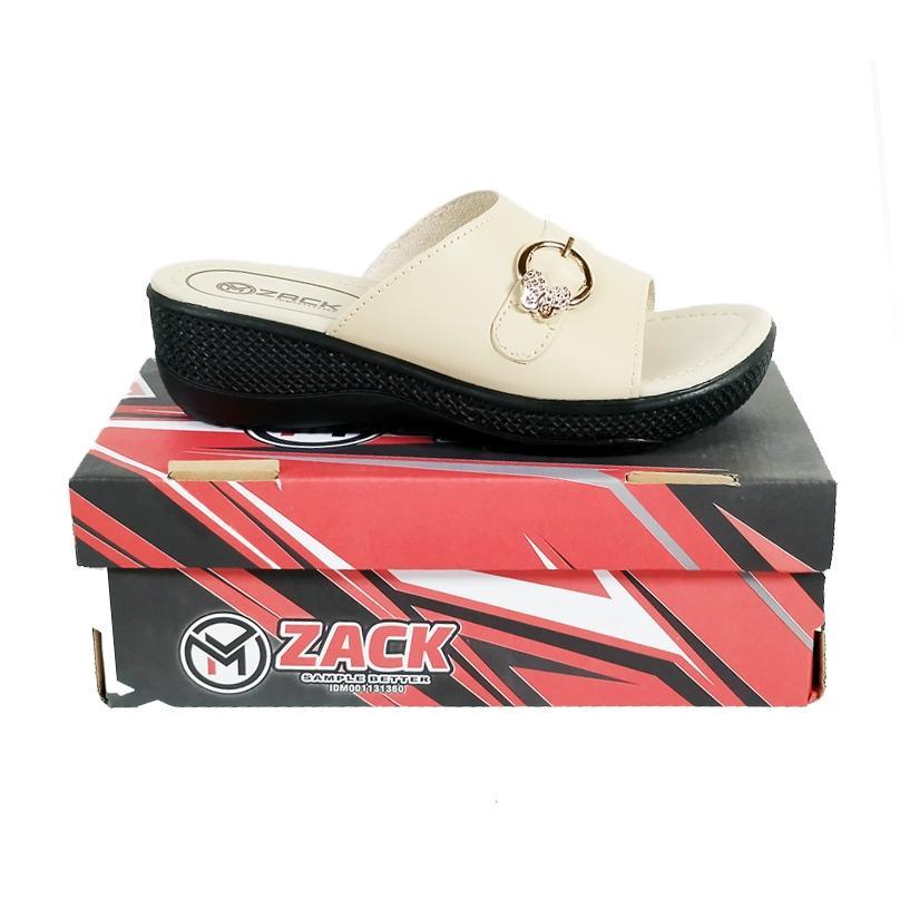 Terlaris ZACK 38-42 Sandal Wanita Wedges Selop Trendy Cream Casual Jumbo "Sabuk"