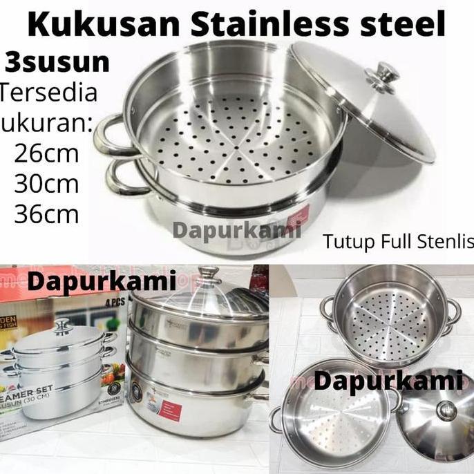 Panci Kukus Steamer Golden 3 Susun 30cm Golden Flying Fish