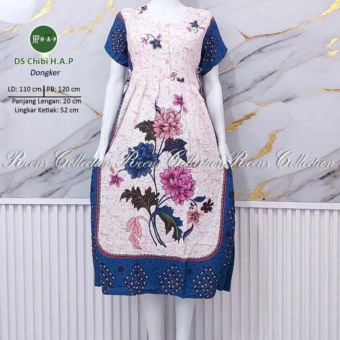 Batik H.A.P Daster Chibi Lengan Pendek Ld Standar | Daster Panjang Semata Kaki 3 Kancing Depan Busui