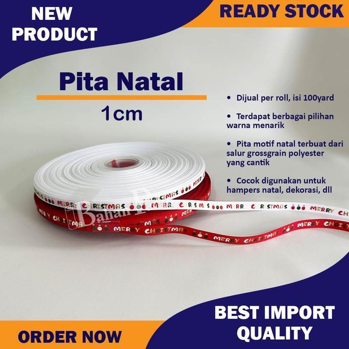 [Roll 100yard] Pita Christmas Grossgrain Polyester Hampers Natal 1cm
