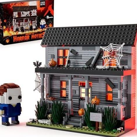 Horror Movie Figure & Haunted House Building Blocks Kits with Led Light for Halloween Decor Compati