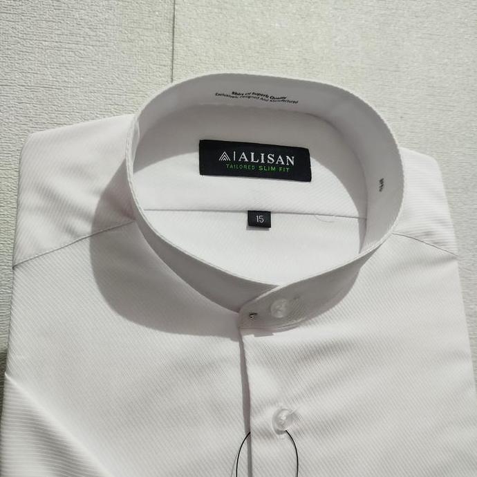 Murah Lengan Pendek Slimfit Alisan Dobby Putih Krah Shanghai