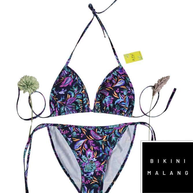 Set Bikini Tali Samping Bikini Pantai Warna Motif Sexy