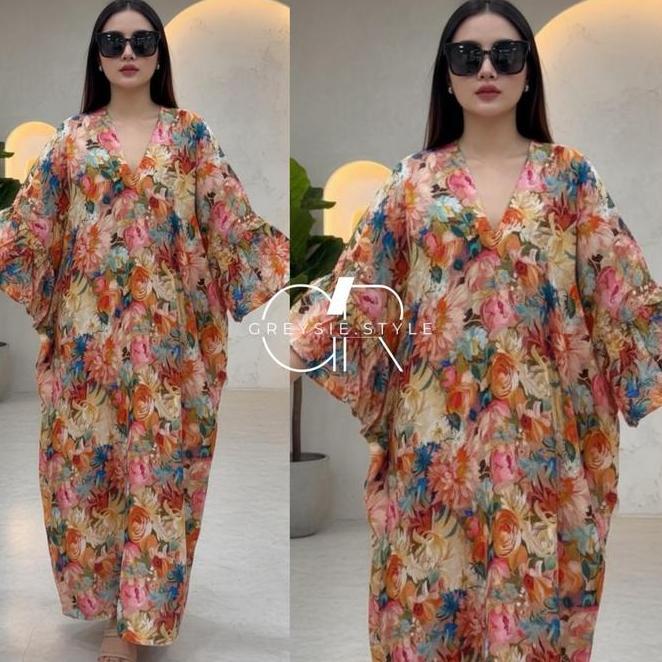 Daster Terbaru Motif Rayon Premium Lengan Lonceng Dress V Neck Resleting Busui 2025