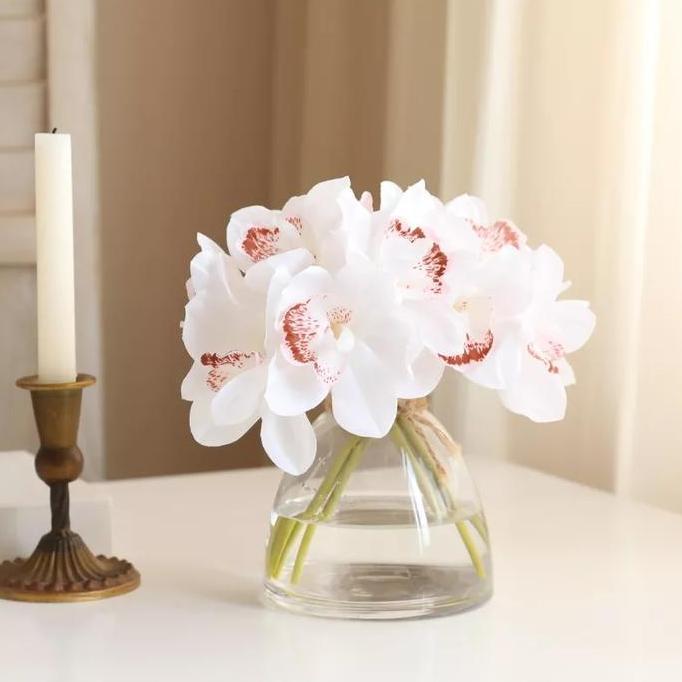 Promo Bunga Anggrek Cymbidium Cattleya Artificial PremiumLatex Import-White COD