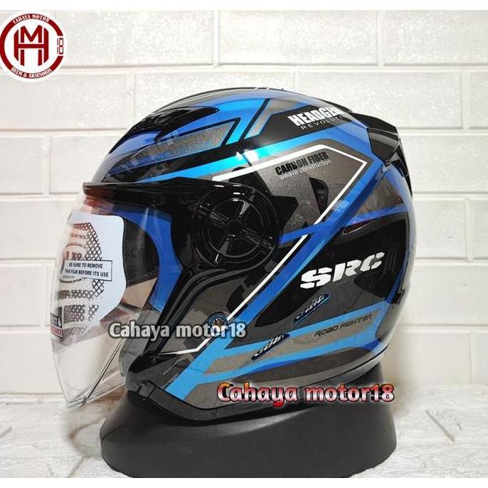 Helm Nhk Gladiator motif touring black blue Motorcycle double Visor
