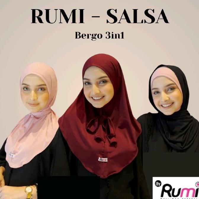RUMI HIJAB - SALSA Jilbab Bergo 3in1 Viral / Kerudung Jersey Non pet Polos Hijab Hauwa Tali Leher Tr