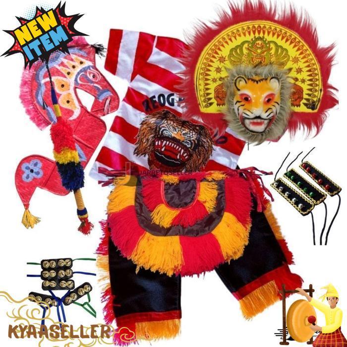 New Paket Setelan Reog Ponorogo|Lengkap Kostum Jaranan Anak|Set Lengkap Reog Anak|Jaran Pecut Topeng