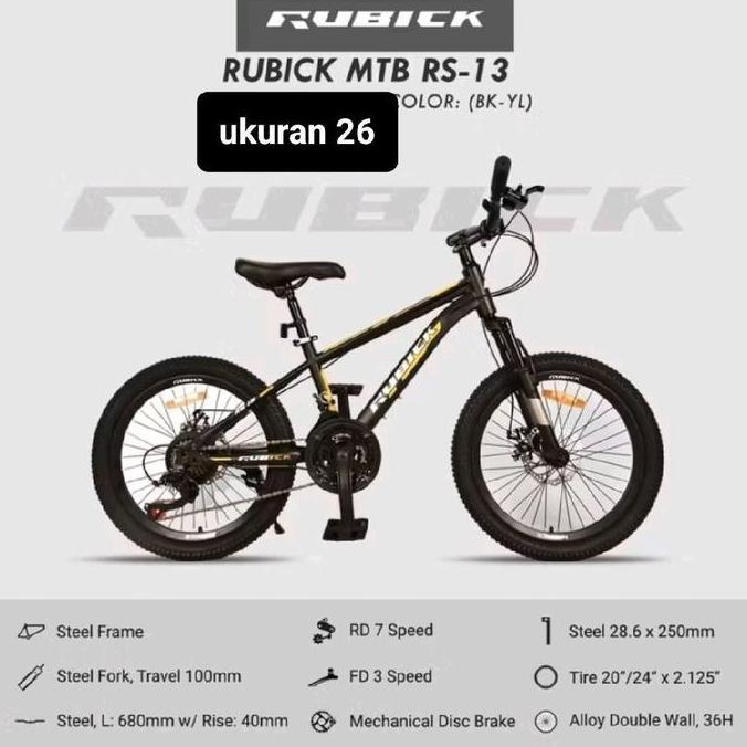 Terbaru Mtb/Sepeda Gunung 26Inch Rubick Rem Cakram Depan Belakang