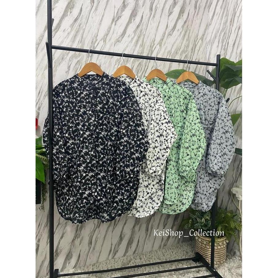 DI156 >> KeiShop - Kemeja Chantika Motif Bunga Kecil TunikWanita Atasan