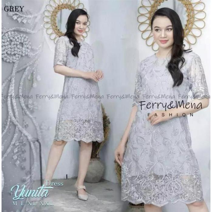 DF113 - DRESS TILE YUNITA / DRES TULLE YUNITA CANTIK / DRES CANTIK / DRES BRUKAT / DRES MEWAH / KEBA