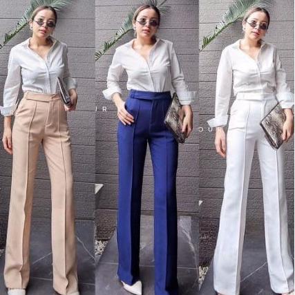 DF163 - Celana Kulot Zipper List 6634 Panjang Casual Dewasa Kancing Bahan Scuba Size S-L & XL-XXL Hi