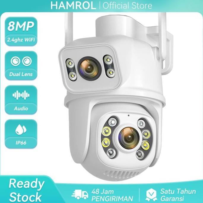 Jantikenaga - Hamrol 4K 8MP Kamera WiFi PTZ Dual Lens Dual Screen Smart Wireless Auto Tracking Outdo