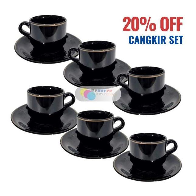 Gelas Cangkir Kopi Set Keramik 1 Pa Isi 6 Hitam List Emas