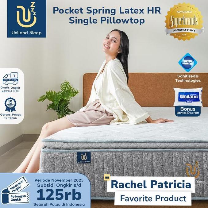 Kasur Pocket Spring Bed Latex HR Single Pillowtop 30cm Uniland Sleep